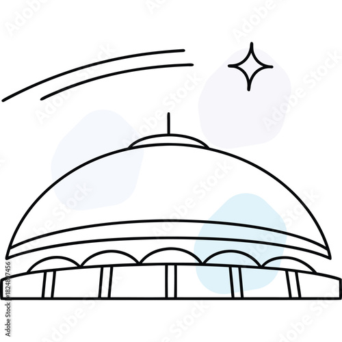 Minimalist Line Art Observatory Dome for Science and Space Research