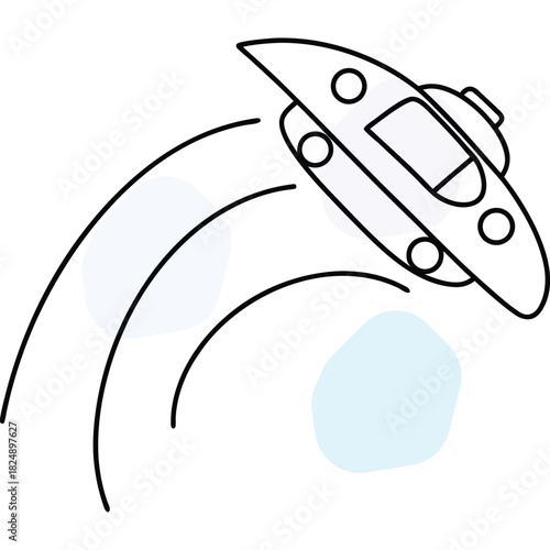 Dynamic Flying UFO Saucer Spaceship Icon Lineart for Sci-Fi Themes