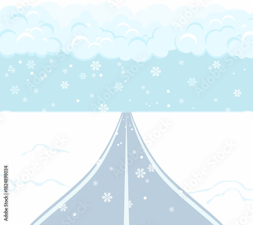 Snowy road in winter. Vector cartoon flat illustration.