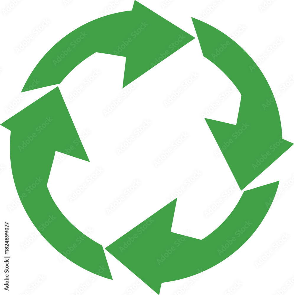 Obraz premium Green circular rotating recycling arrows vector icon flat ultra-clean design