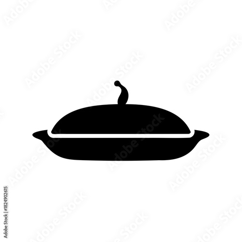 Pumpkin covered serving dish icon silhouette vector graphic Vector, illustration
