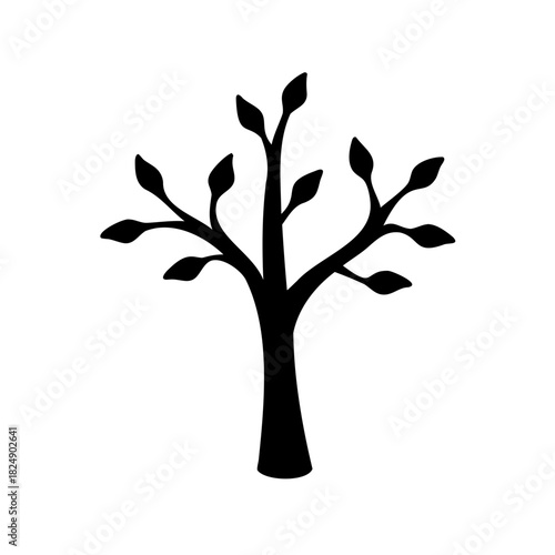 Stylized tree silhouette with leaves on white background Vector, illustration