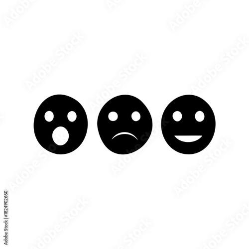 Emotional spectrum: surprised, sad, and happy emoticons Vector, illustration