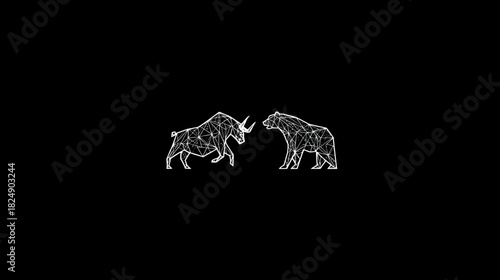 Bull and Bear Market Concept: Geometric Line Art Illustration Representing Financial Investment Strategy and Economic Challenge