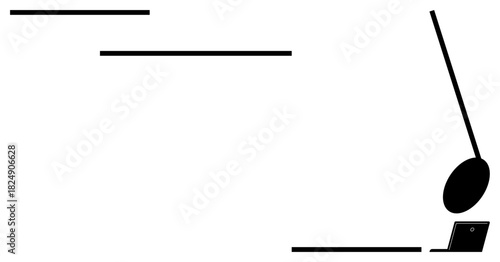 Desk setup featuring a tilted desk lamp illuminating a laptop on a simple surface. Ideal for work, study, focus, technology, minimalism, productivity, and creative spaces. Clean flat metaphor