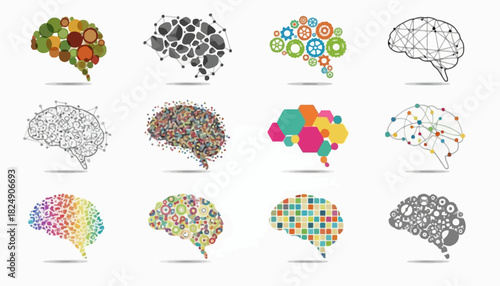 A Vibrant Collection of Stylized Brain Illustrations Representing Ideas and Connections