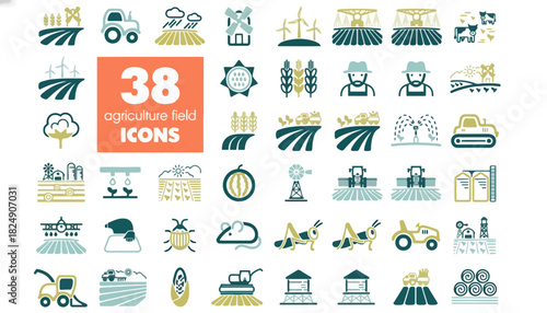 38 Agriculture Field Icons A Comprehensive Collection for Farming and Rural Concepts