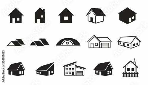 Variety of House Icon Designs A Collection of Black and White Vector Images