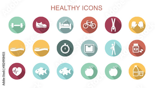 Collection of Rounded Healthy Lifestyle and Wellness Icons for Health Promotion