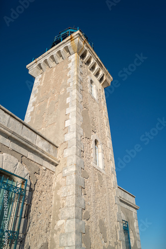 vertical view of the Lighthouse at Cape Tainaron, the Southernmost Point of Mainland Greece