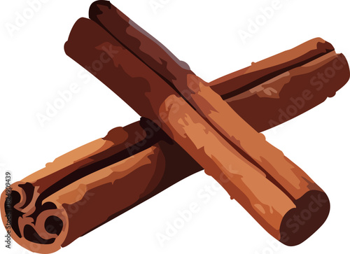 Two warm-toned cinnamon sticks lie crossed together, showcasing their rich brown texture and aromatic, rustic appearance.