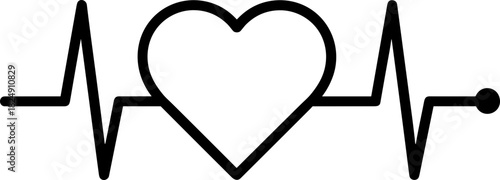 Heart rate line forming heart symbol, representing love and health in a minimalist style