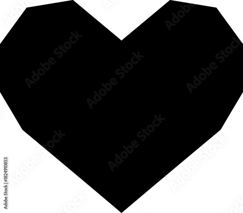 Bold black heart shape in geometric design, representing love and simplicity