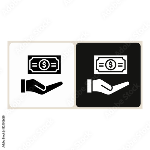 Saving  icon in simple outline style, shown in black on white and white on dark.