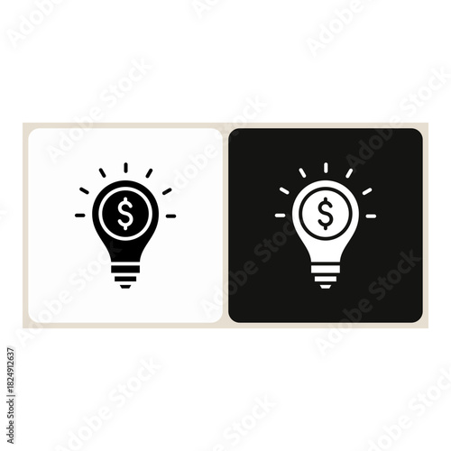 Idea  icon in simple outline style, shown in black on white and white on dark.