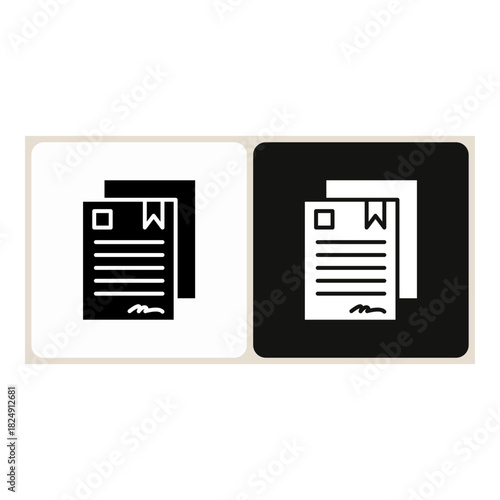 Certification  icon in simple outline style, shown in black on white and white on dark.