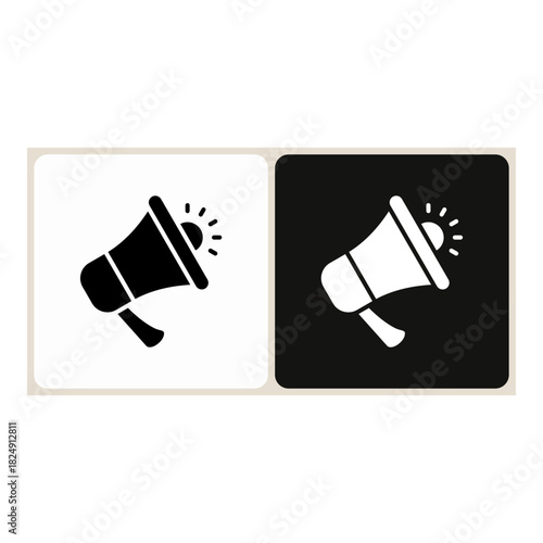 Marketing  icon in simple outline style, shown in black on white and white on dark.