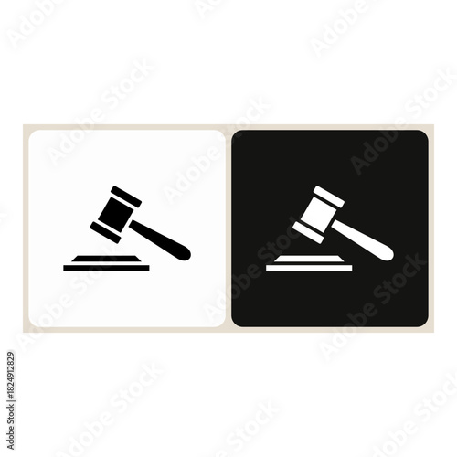 Auction  icon in simple outline style, shown in black on white and white on dark.