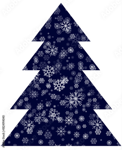 This colorful vector illustration features a Christmas tree design with snowflakes against a dark background