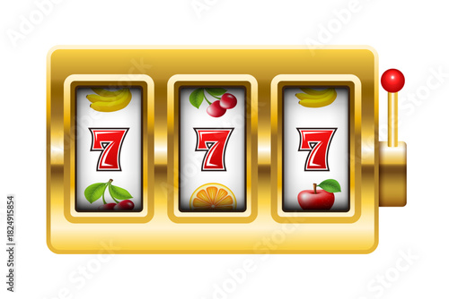 Slot machine. Vector 3d illustration isolated on white background.