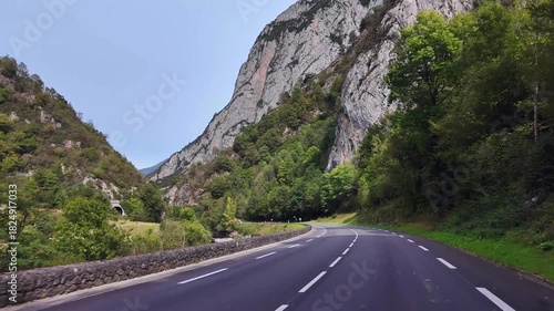 Driving up the Col du Pourtalet, France. Mountain pass in the French Pyrenees massif, symbol of the Tour de France in Bearn, France.