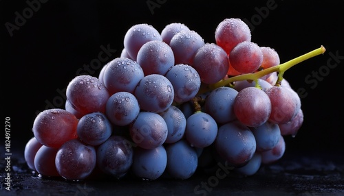 close up of a bunch of grapes on a black background
