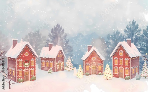 winter landscape with houses and trees