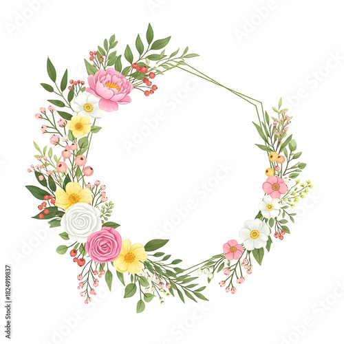 wreath of flowers isolated on white background stock photo,