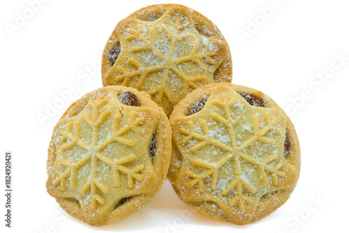 Christmas mince pies covered in sugar and filled with sweet mince filling.