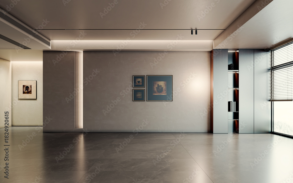 Naklejka premium Large luxury modern bright interiors Living room mockup illustration 3D rendering image