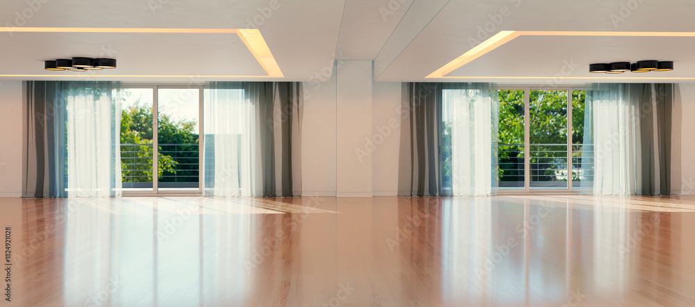 Naklejka premium Large luxury modern bright interiors Living room mockup illustration 3D rendering image