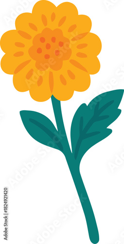Yellow Marigold Single Bloom Vector Illustration