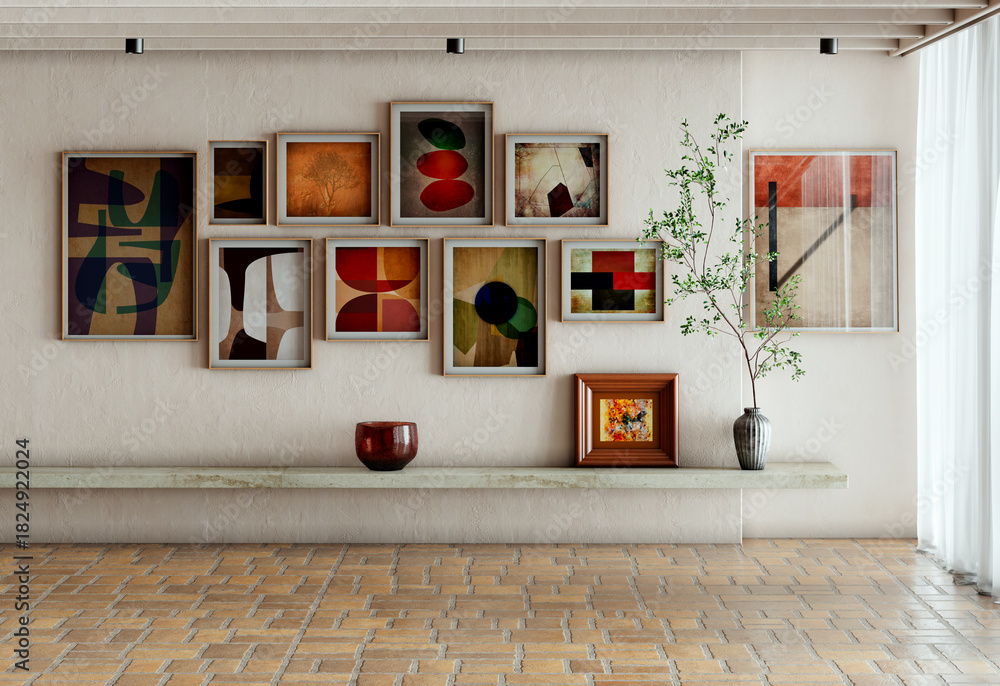 Naklejka premium Large luxury modern bright interiors Living room mockup illustration 3D rendering image