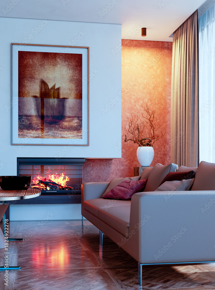 Naklejka premium Large luxury modern bright interiors Living room mockup illustration 3D rendering image