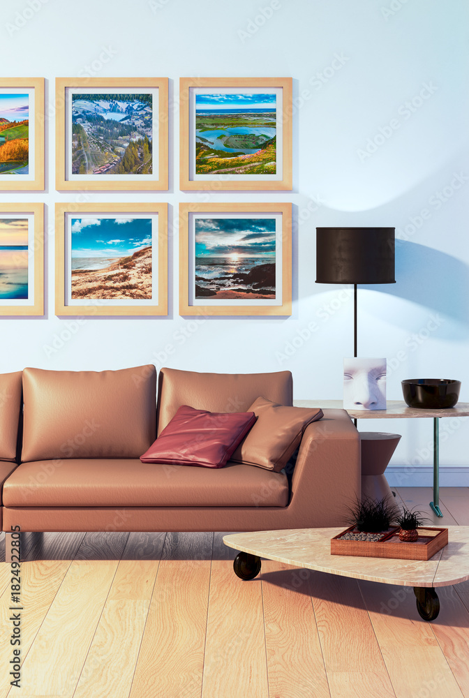 Naklejka premium Large luxury modern bright interiors Living room mockup illustration 3D rendering image