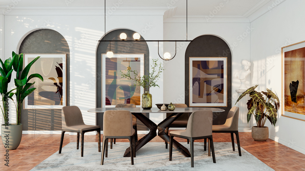 Fototapeta premium Large luxury modern bright interiors Living room mockup illustration 3D rendering image