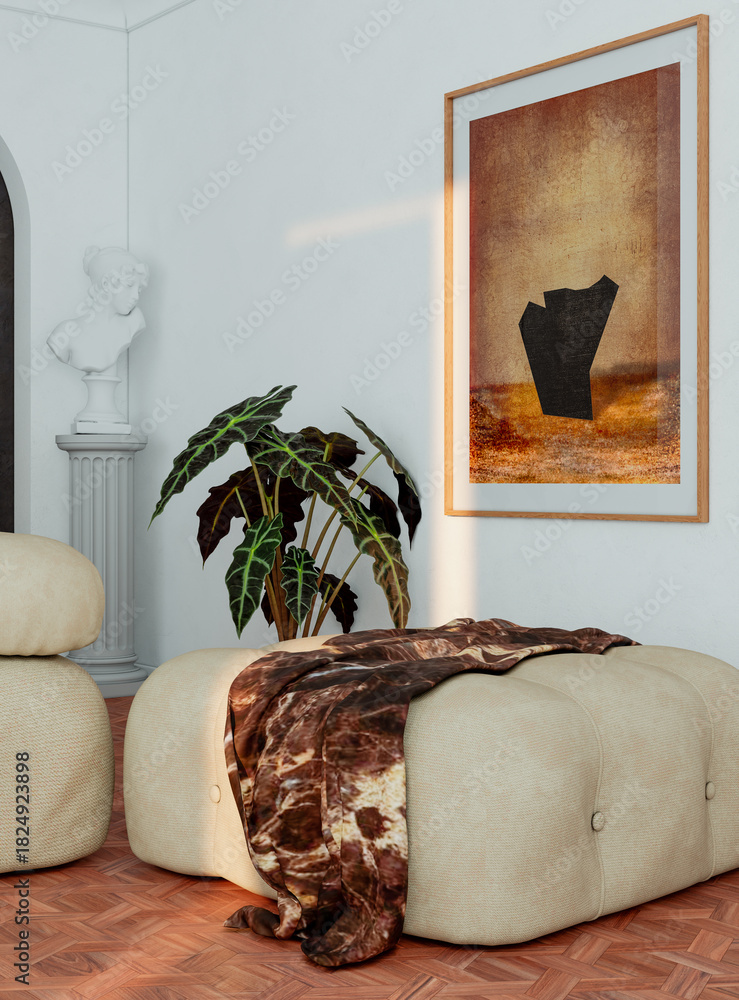 Fototapeta premium Large luxury modern bright interiors Living room mockup illustration 3D rendering image