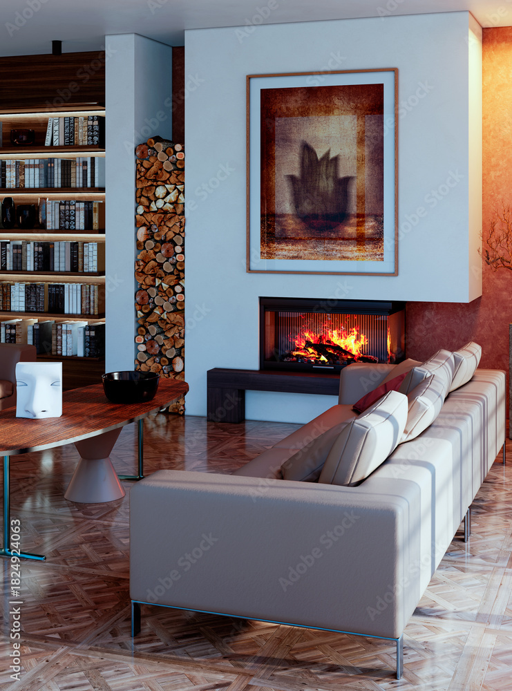 Fototapeta premium Large luxury modern bright interiors Living room mockup illustration 3D rendering image