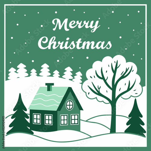 vertical Christmas greeting card banner in paper cut style with tree, candy cane, light bulb, ribbon, snow, star, copy space, decoration, typography and festive holiday background template 