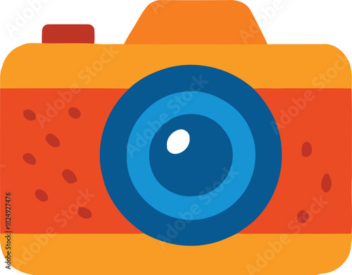 Orange Travel Camera with Large Lens Vector Illustration