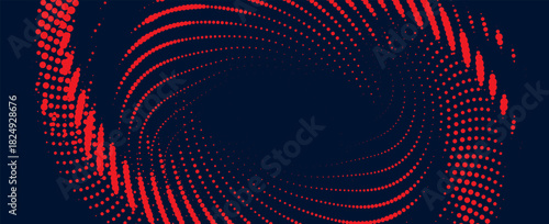 Flowing dot particles wave curve pattern red and black gradient light isolated on black background in concept of AI technology, science, music. Vector illustration