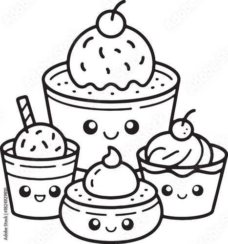 Cheerful Treats: A delightful illustration showcases an assortment of adorable treats, radiating joy and appealing to sweet desires. 