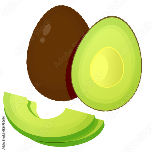 Fresh Avocado Whole, Half, and Slices
