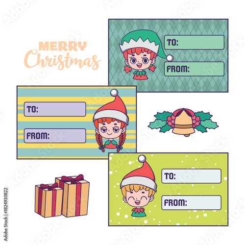 Christmas tags with cute elf helpers