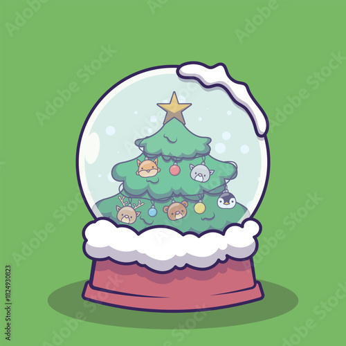 Snowglobe with a decorated Christmas tree