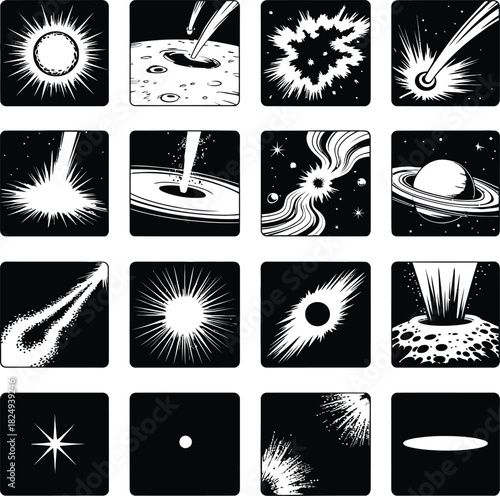 Cosmic Explosions and Space Events Vector Icons