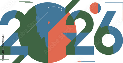Modern 2026 graphic design abstract geometric shapes forming the year vector illustration for posters and event promotions