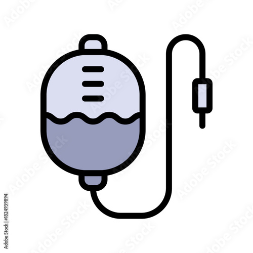 Saline color icon. IV drip bag with a tube. Vector illustration of an intravenous therapy, for healthcare apps, medical websites, and hospital-related visuals.