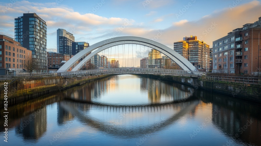 Fototapeta premium bridge over the lake that crosses the city generative ai