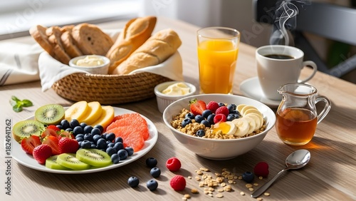 Fresh Healthy Breakfast on a Wooden Table